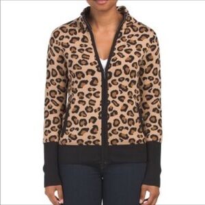 Rachel Zoe leopard print full zip cardigan sweater Size XS